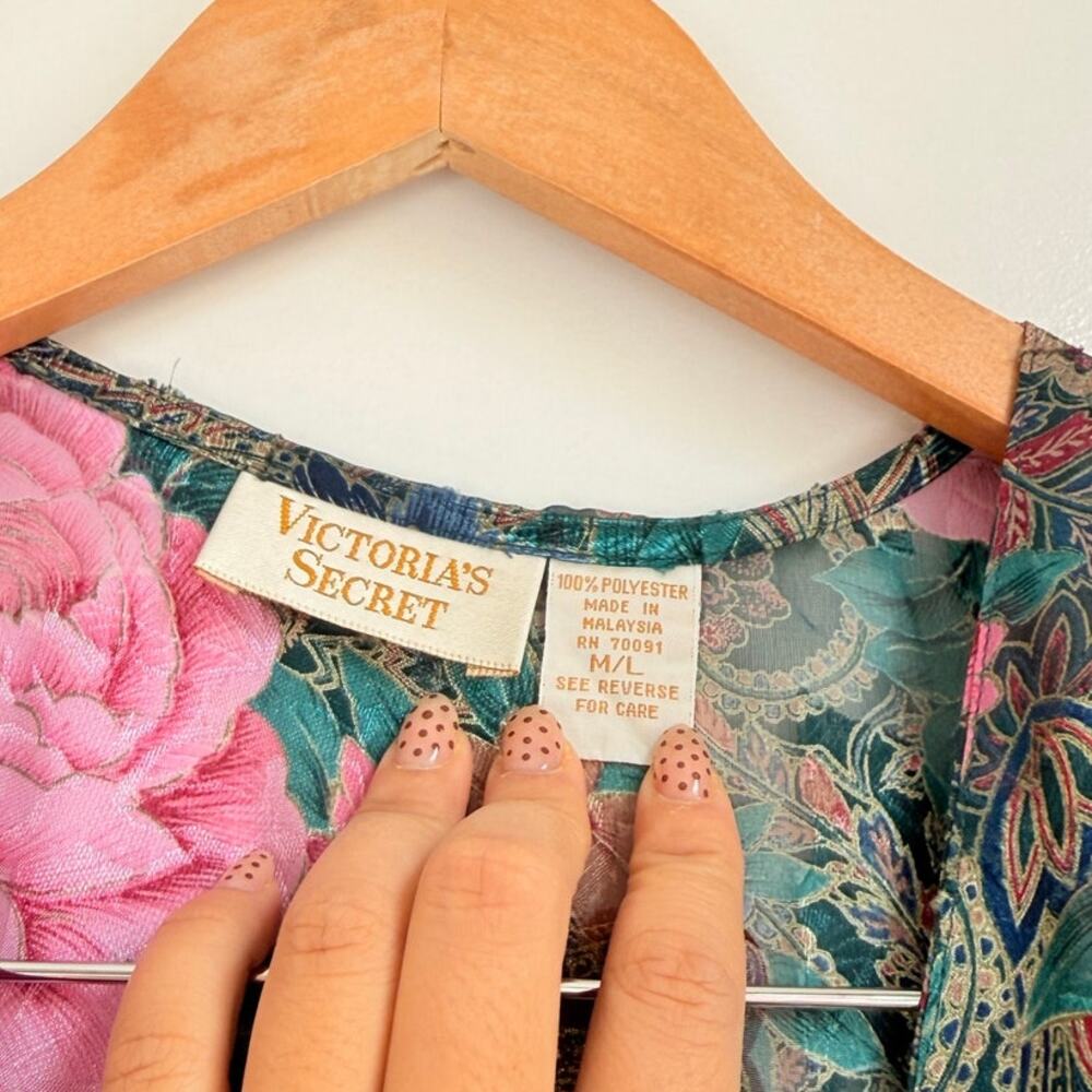 Vintage Victoria Secret Gold Label 2pcs Nightie Undie Satin Floral Sleep Shirt - Picture 4 of 7
